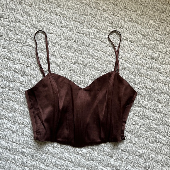 Zara Brown Satin Corset Top M - Picture 1 of 4
